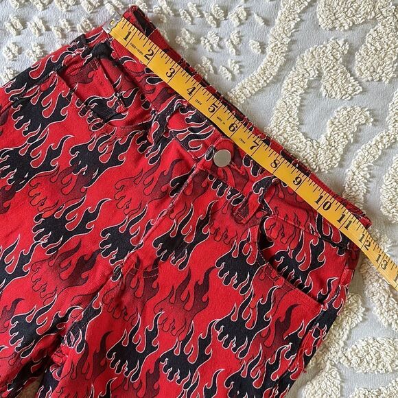 Current Mood Dolls Kill Flame Jeans Cotton Black Red Size XS Spandex - Picture 3 of 11
